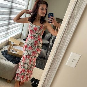 SHEIN Pink and Green Floral Maxi Dress